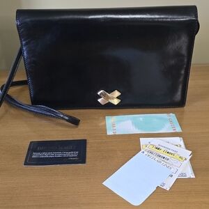Bruno Magli Vintage Black Leather Crossbody Purse Clutch Leather Bag